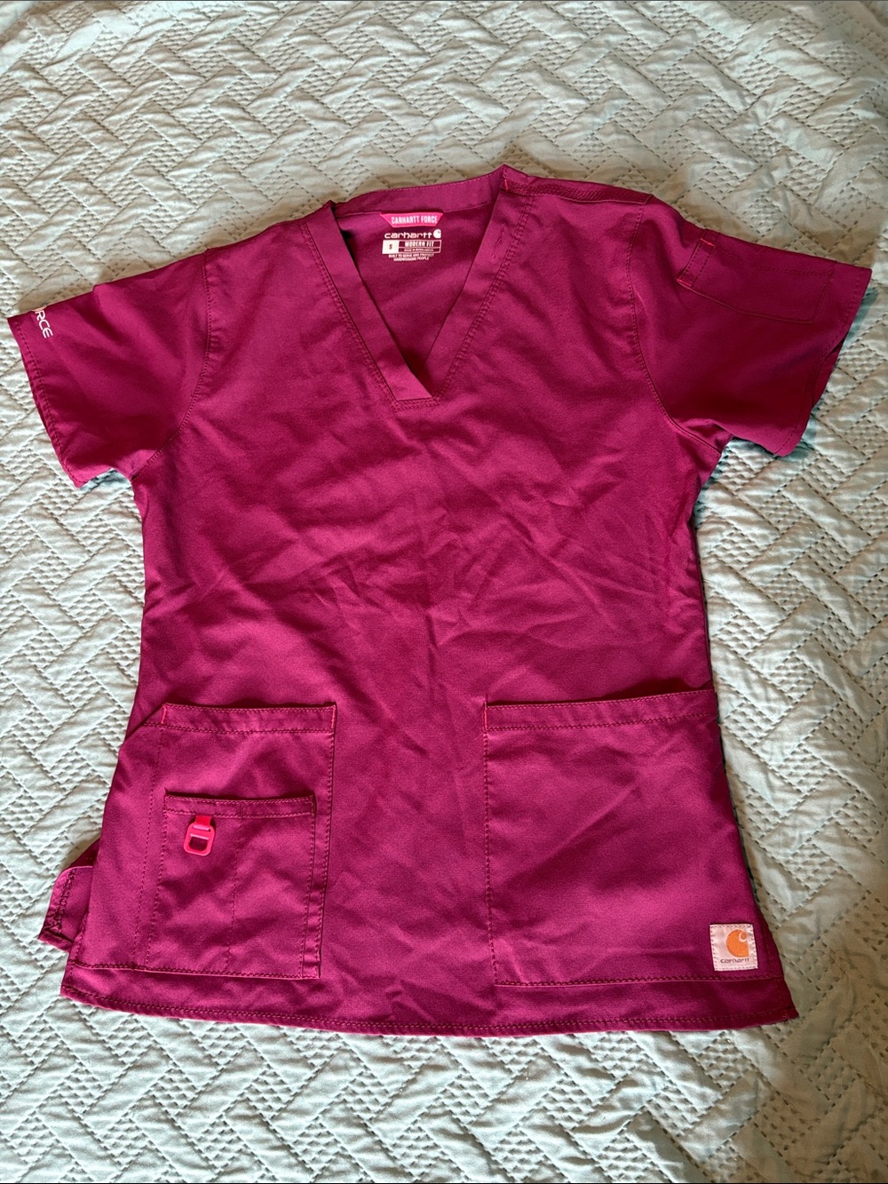 Carhartt Women's Short Sleeve V-Neck Scrub Top in Wine